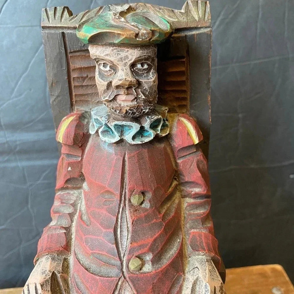 Vintage Art Decor Carb Wooden Men Sculpture Home Office Decor - Picture 6 of 7